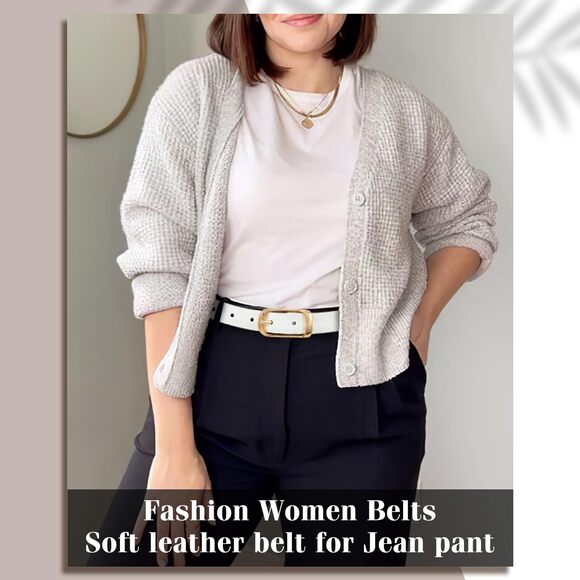 Womens Leather Belt For Jeans Pants, Black Brown Waist Belts For Women With🌻 - Picture 2 of 5